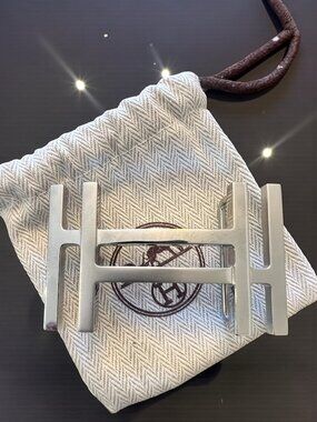 Authentic Hermes Au Carre H Belt Buckle 38mm Silver Hardware w/ Dust Bag